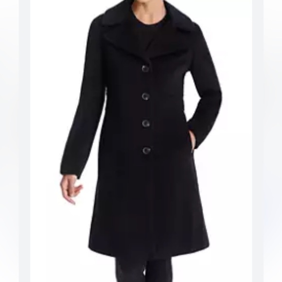 Anne Klein black wool mid coat  notch collar single front Sz M - Picture 1 of 9